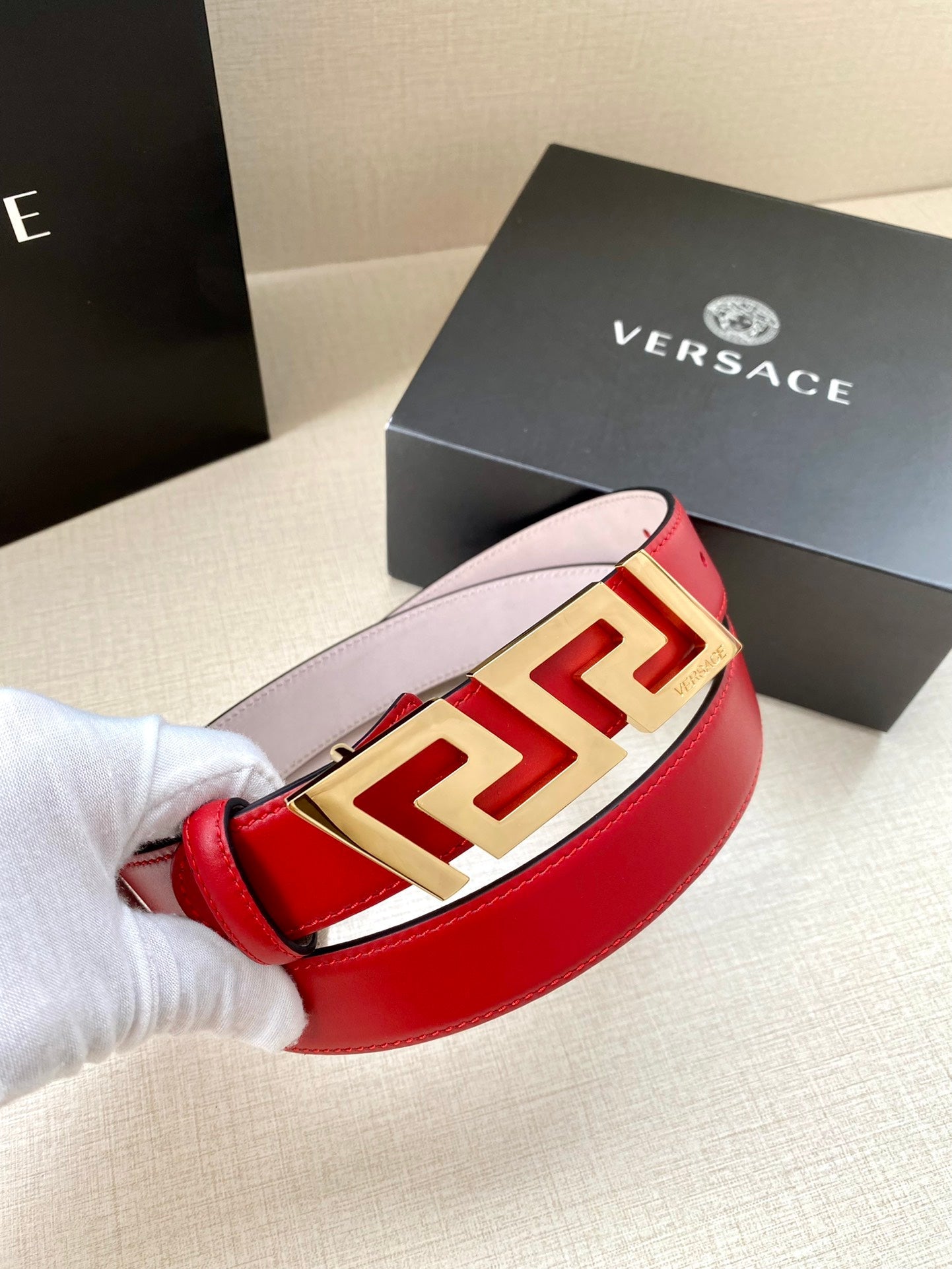 Versace Greca Buckle Leather Belt