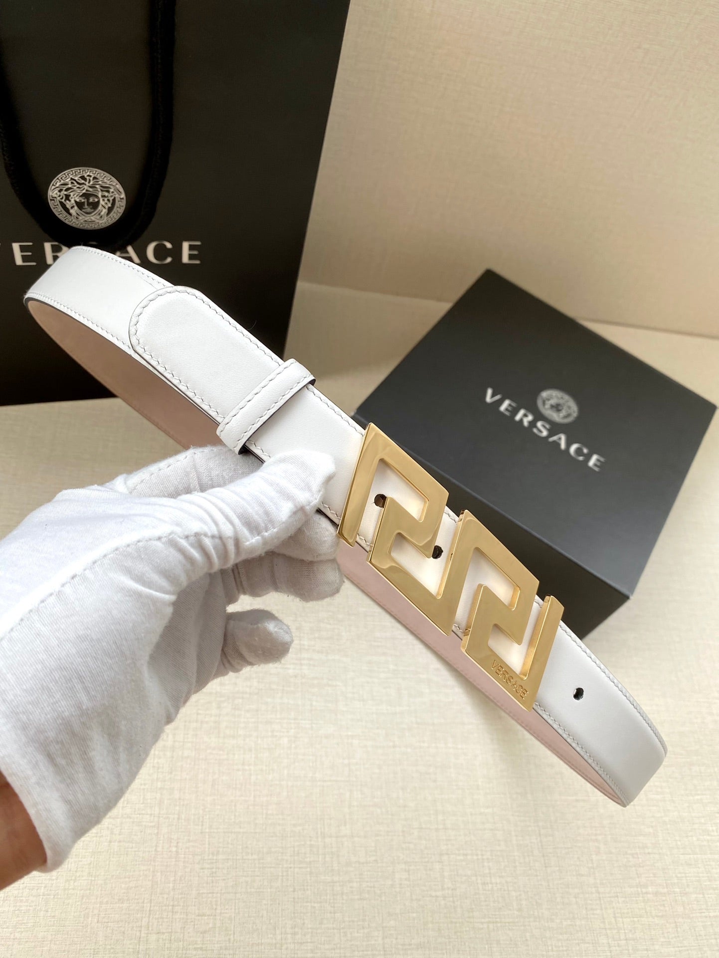 Versace Greca Buckle Leather Belt