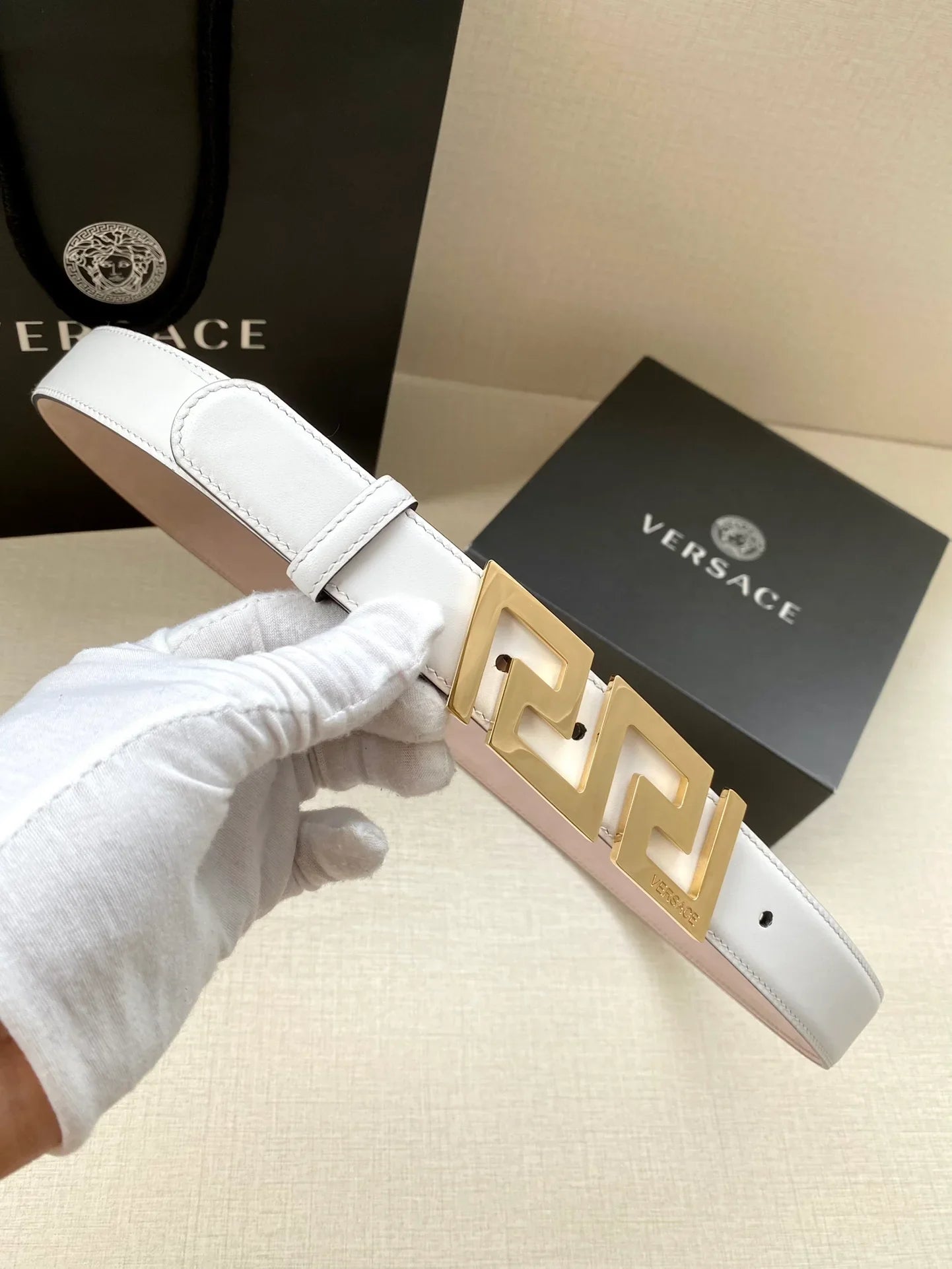 Versace Greca Buckle Leather Belt
