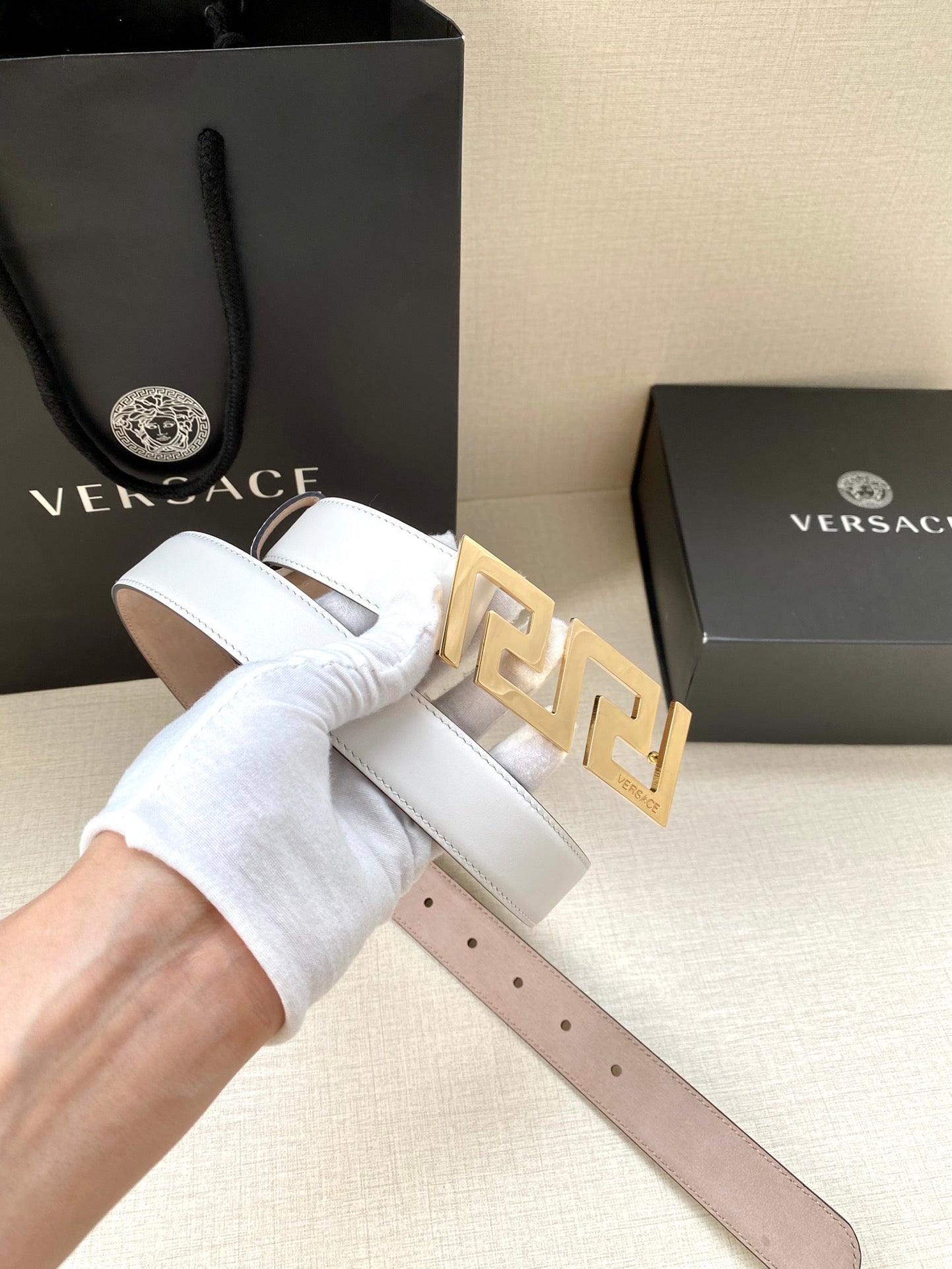 Versace Greca Buckle Leather Belt