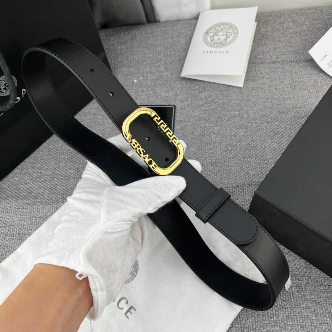 Versace Greca Logo Oval Buckle Leather Belt