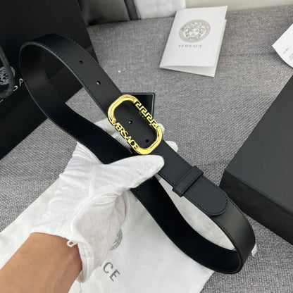 Versace Greca Logo Oval Buckle Leather Belt