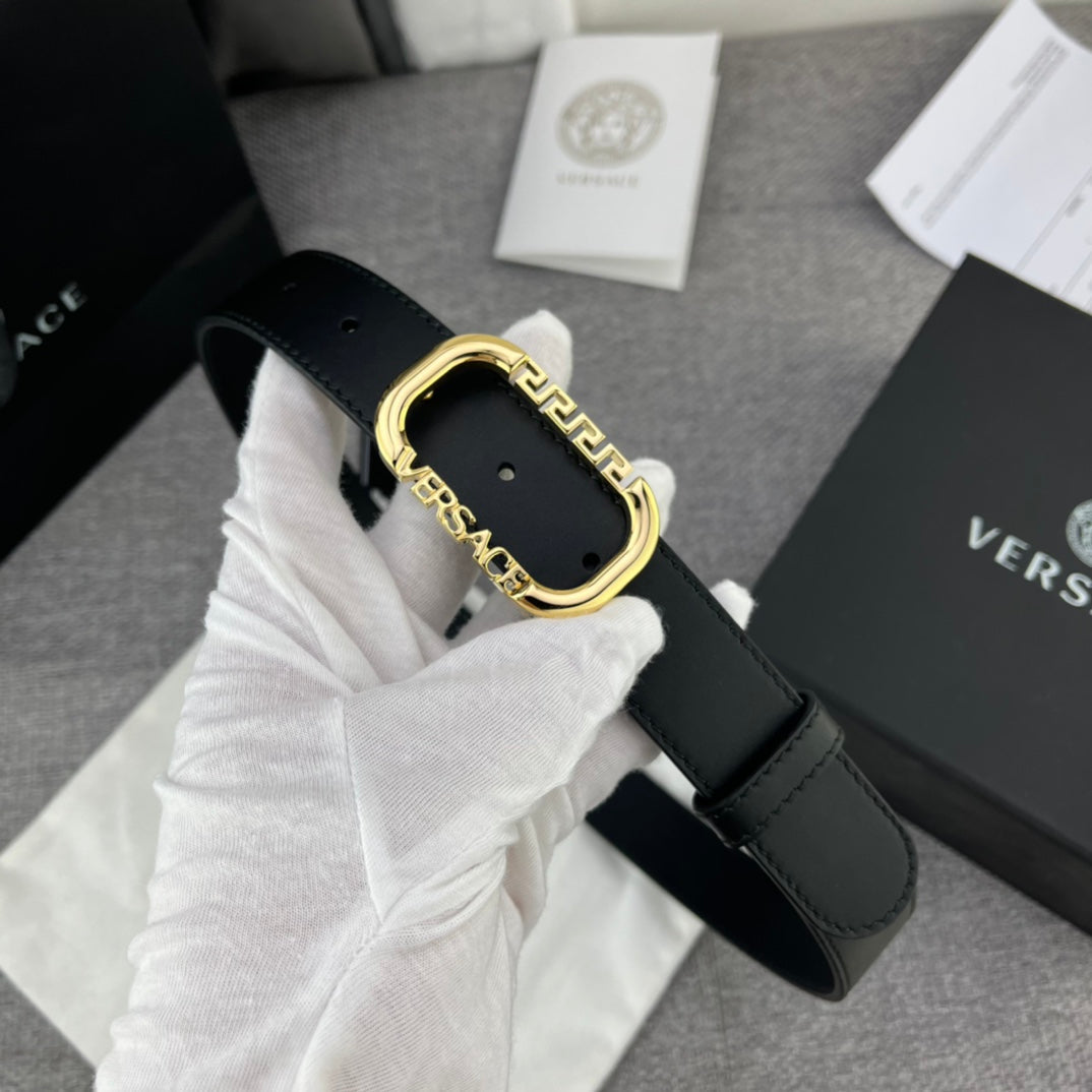 Versace Greca Logo Oval Buckle Leather Belt