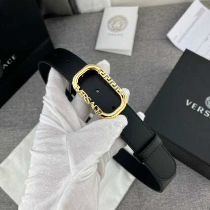 Versace Greca Logo Oval Buckle Leather Belt
