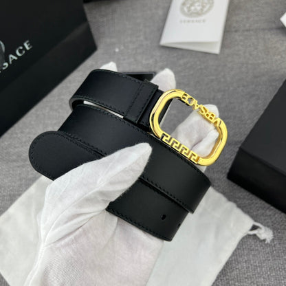 Versace Greca Logo Oval Buckle Leather Belt