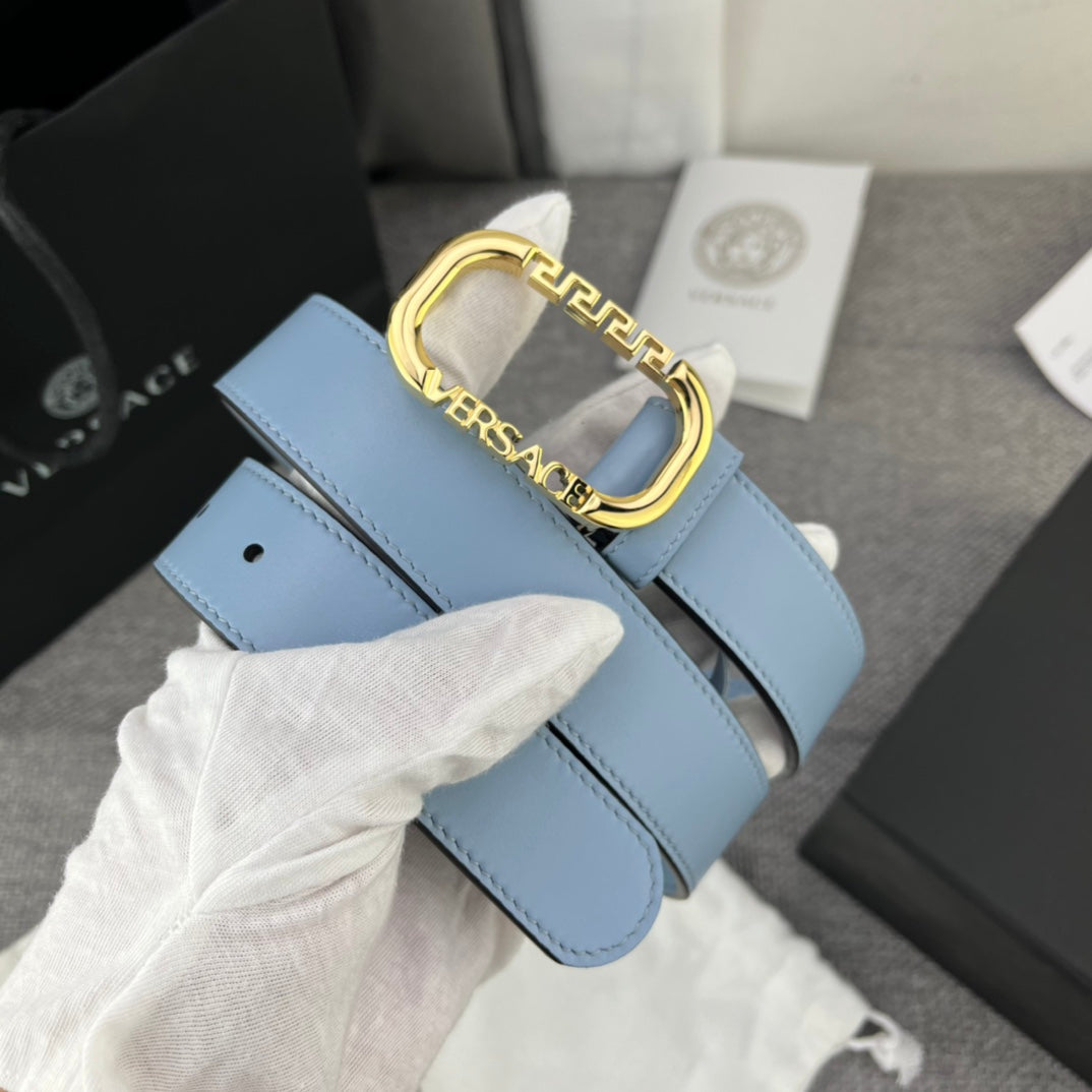 Versace Greca Logo Oval Buckle Leather Belt