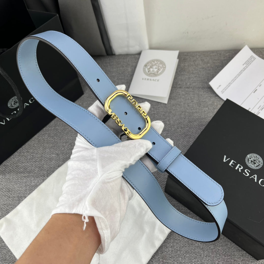 Versace Greca Logo Oval Buckle Leather Belt