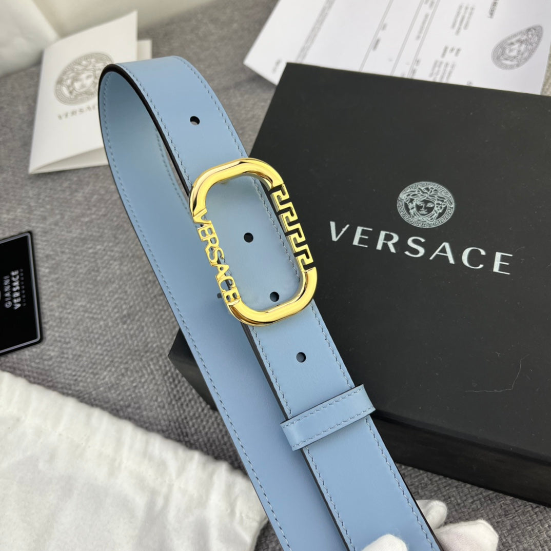 Versace Greca Logo Oval Buckle Leather Belt