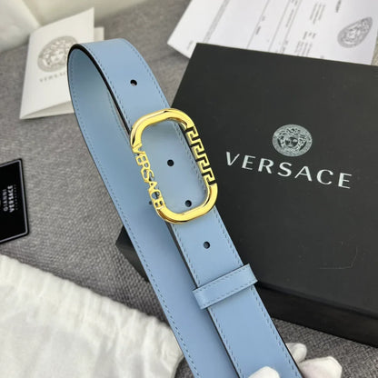Versace Greca Logo Oval Buckle Leather Belt