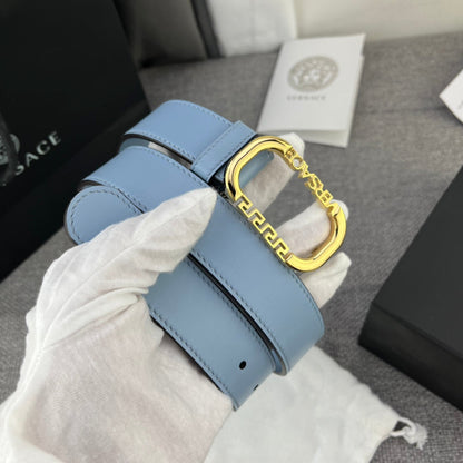 Versace Greca Logo Oval Buckle Leather Belt
