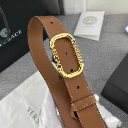 Versace Greca Logo Oval Buckle Leather Belt