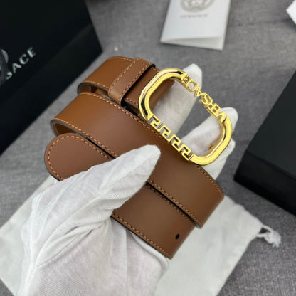 Versace Greca Logo Oval Buckle Leather Belt