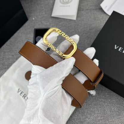 Versace Greca Logo Oval Buckle Leather Belt