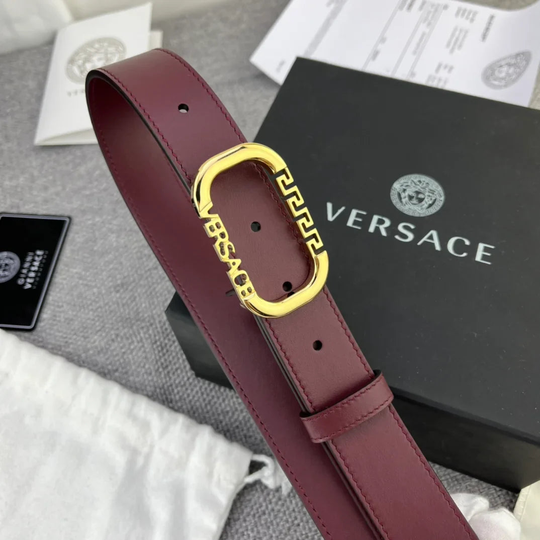 Versace Greca Logo Oval Buckle Leather Belt