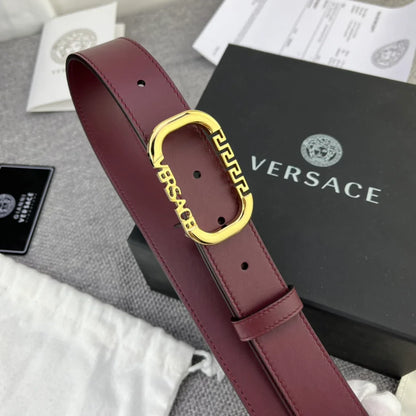 Versace Greca Logo Oval Buckle Leather Belt