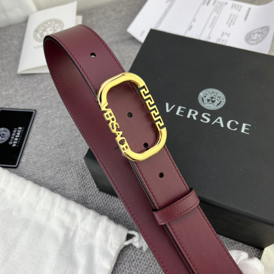 Versace Greca Logo Oval Buckle Leather Belt