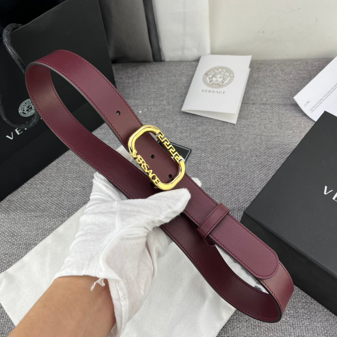 Versace Greca Logo Oval Buckle Leather Belt