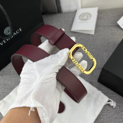 Versace Greca Logo Oval Buckle Leather Belt