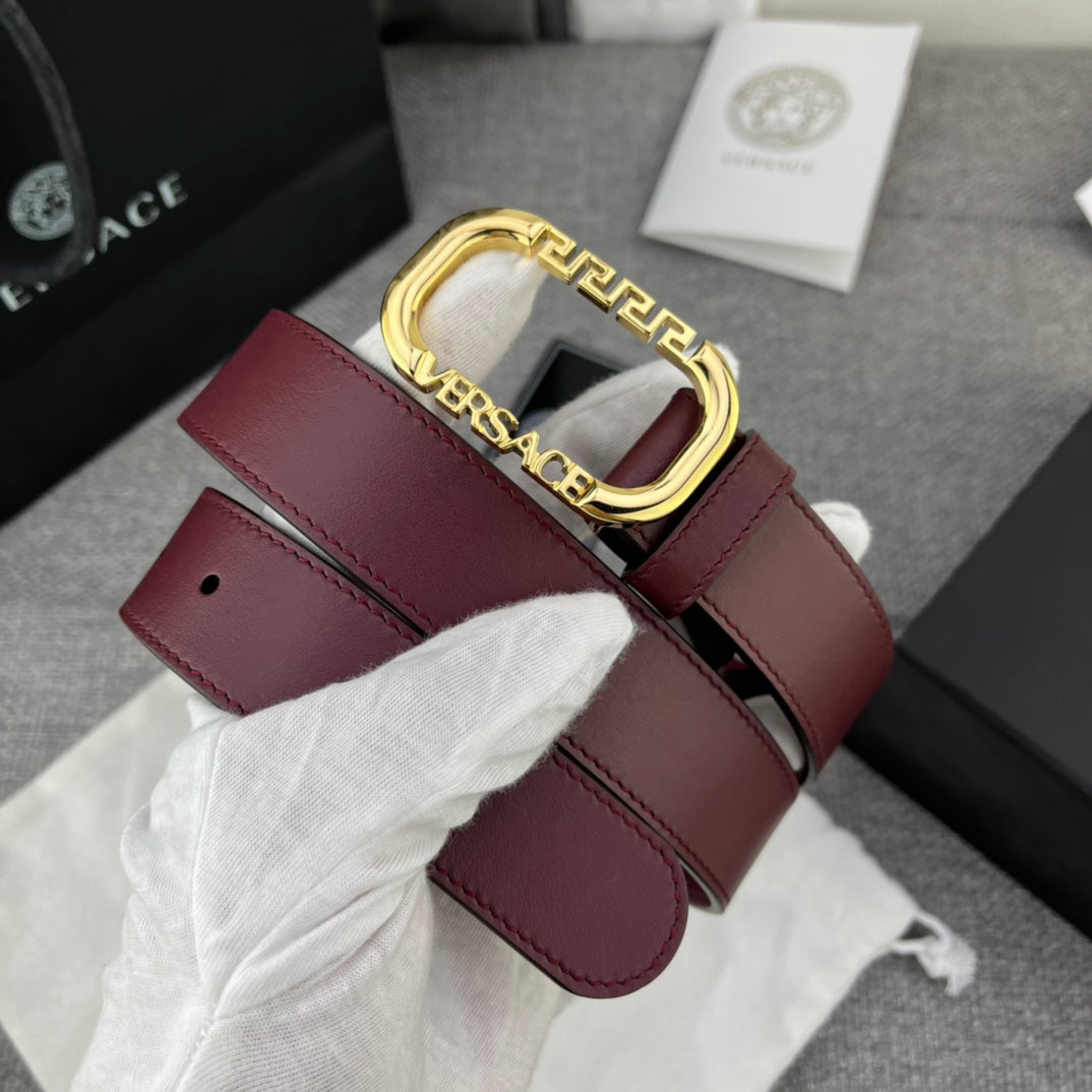 Versace Greca Logo Oval Buckle Leather Belt