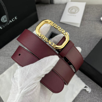 Versace Greca Logo Oval Buckle Leather Belt
