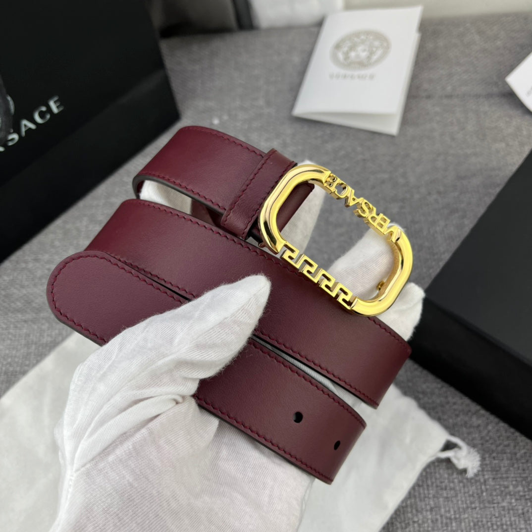 Versace Greca Logo Oval Buckle Leather Belt