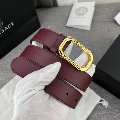 Versace Greca Logo Oval Buckle Leather Belt