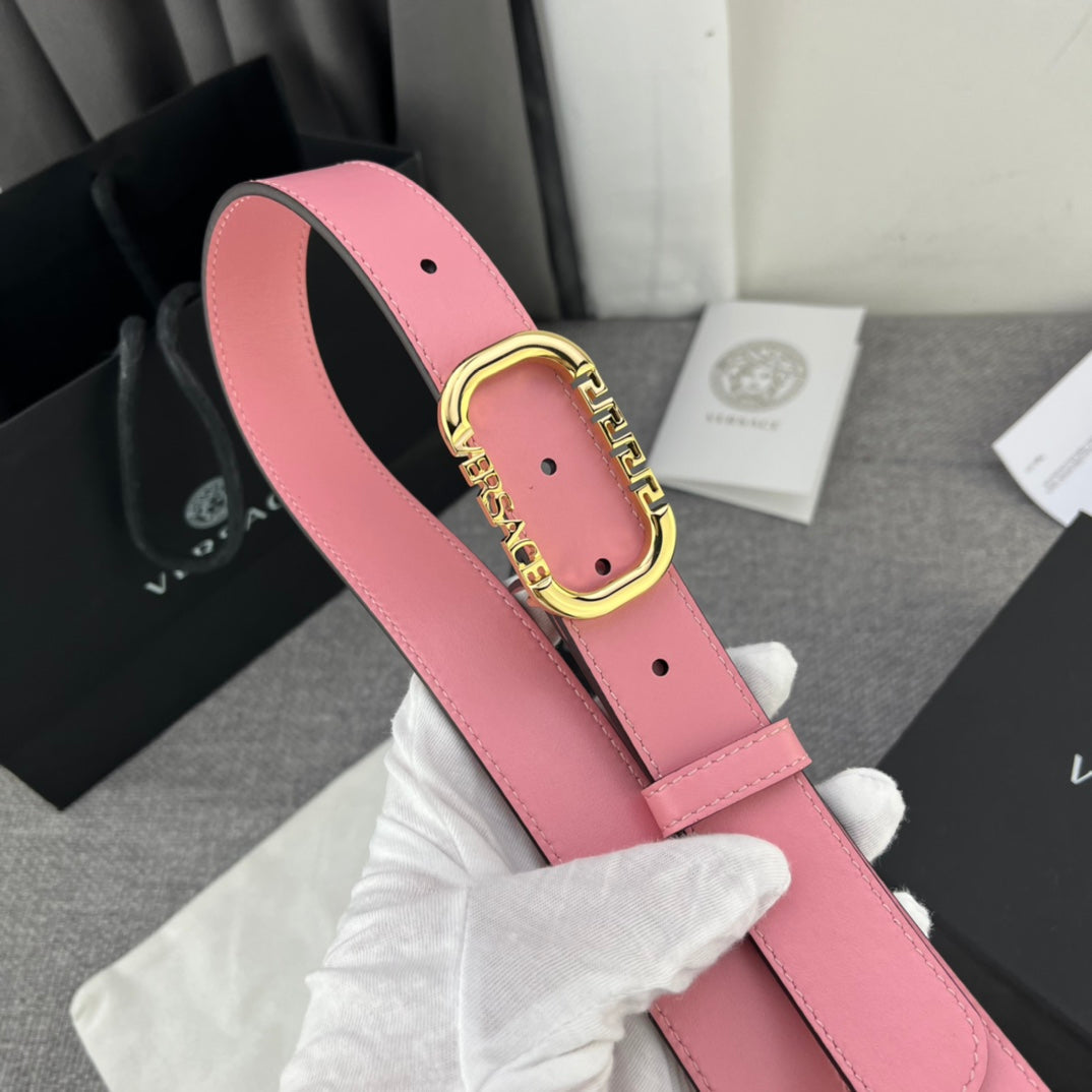 Versace Greca Logo Oval Buckle Leather Belt