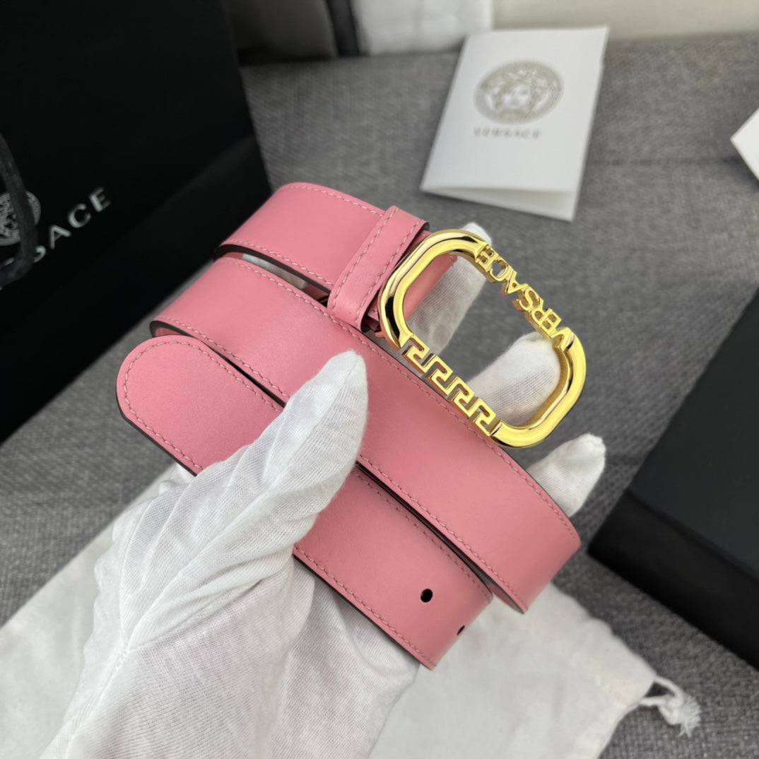 Versace Greca Logo Oval Buckle Leather Belt