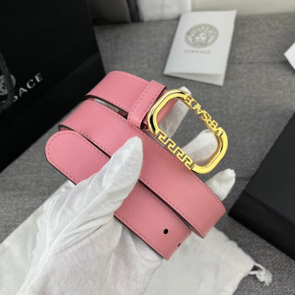 Versace Greca Logo Oval Buckle Leather Belt