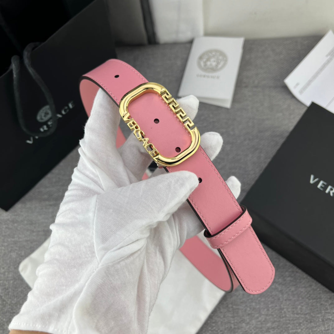 Versace Greca Logo Oval Buckle Leather Belt