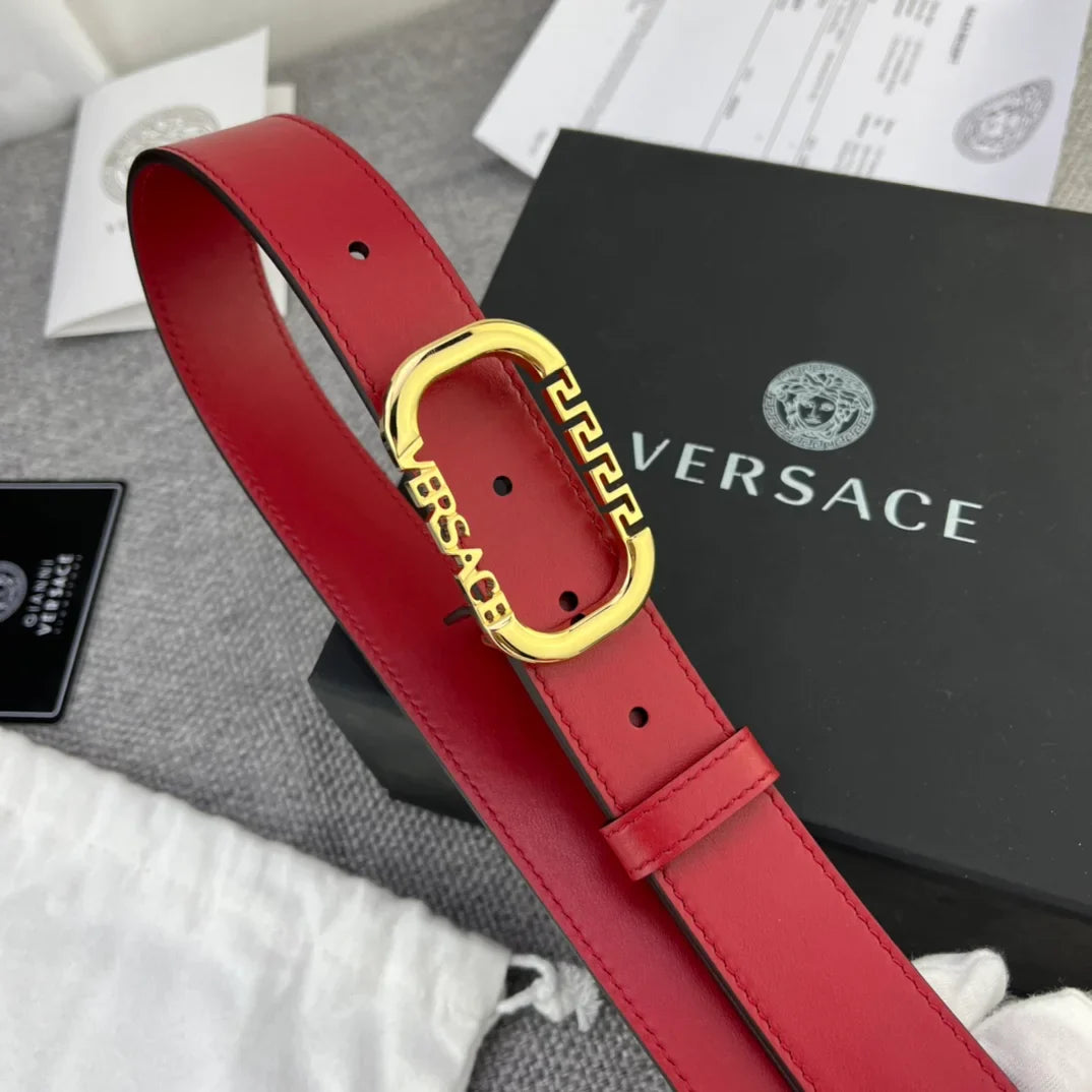 Versace Greca Logo Oval Buckle Leather Belt
