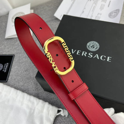 Versace Greca Logo Oval Buckle Leather Belt