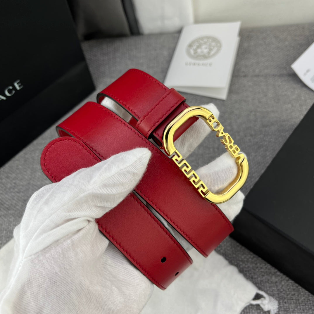 Versace Greca Logo Oval Buckle Leather Belt