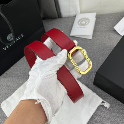 Versace Greca Logo Oval Buckle Leather Belt