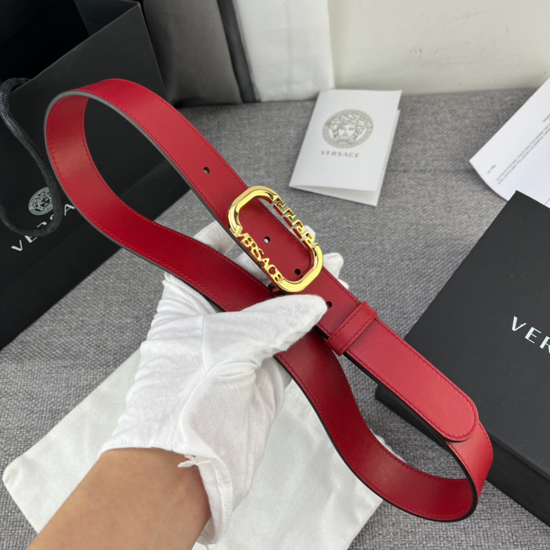 Versace Greca Logo Oval Buckle Leather Belt