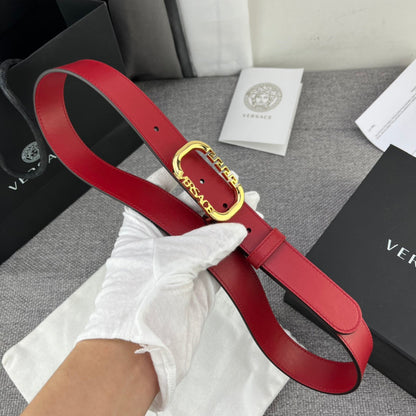Versace Greca Logo Oval Buckle Leather Belt