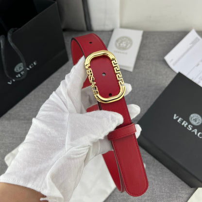 Versace Greca Logo Oval Buckle Leather Belt