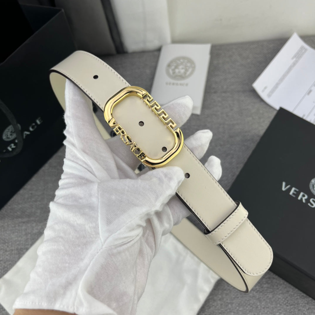 Versace Greca Logo Oval Buckle Leather Belt
