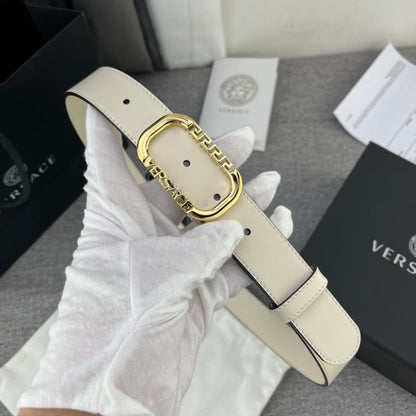 Versace Greca Logo Oval Buckle Leather Belt