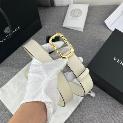 Versace Greca Logo Oval Buckle Leather Belt
