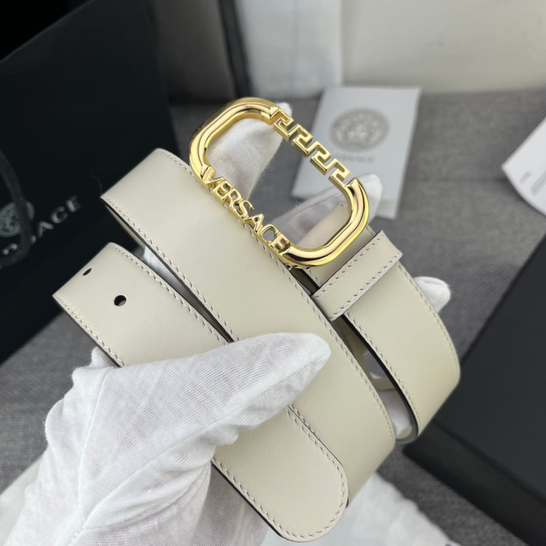 Versace Greca Logo Oval Buckle Leather Belt