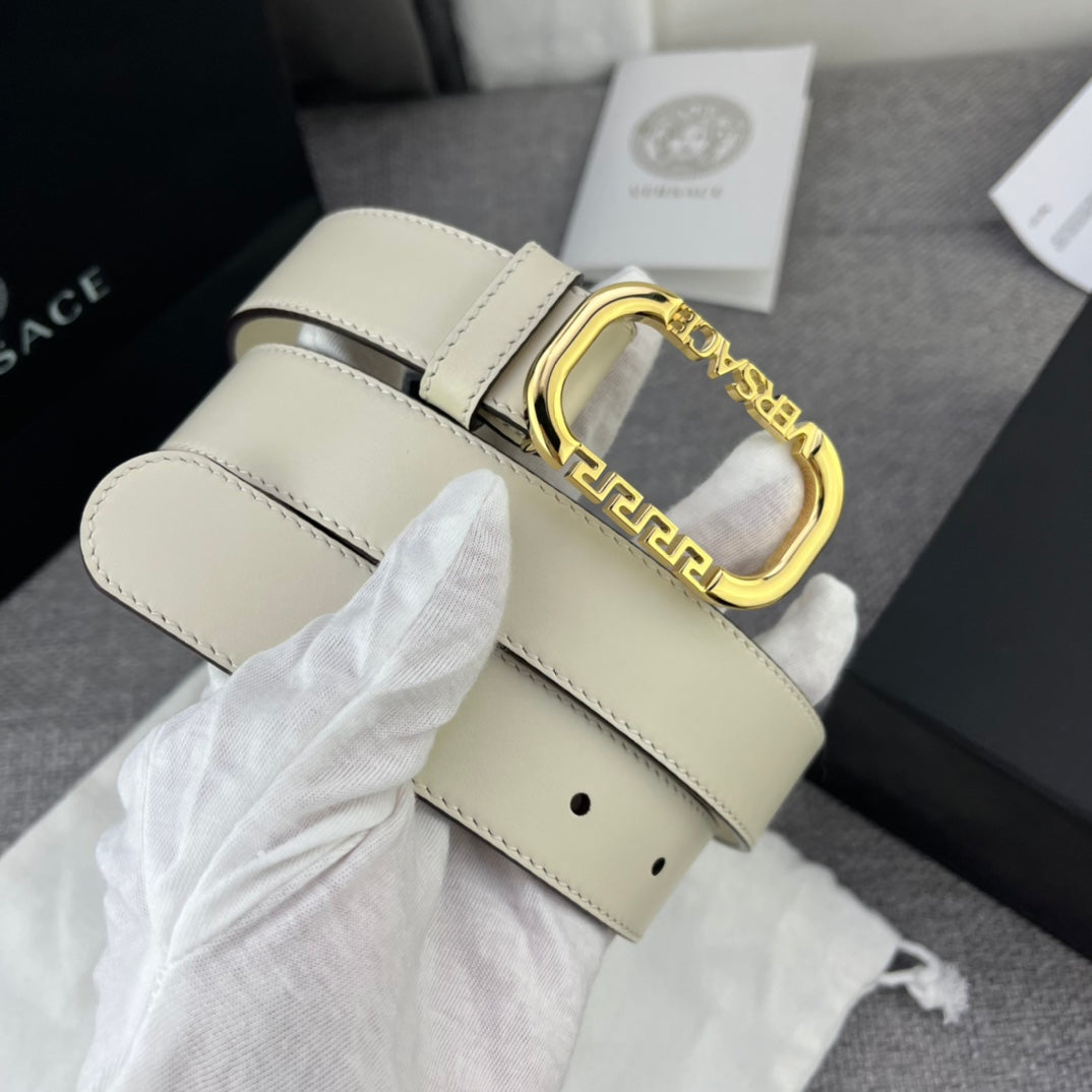 Versace Greca Logo Oval Buckle Leather Belt