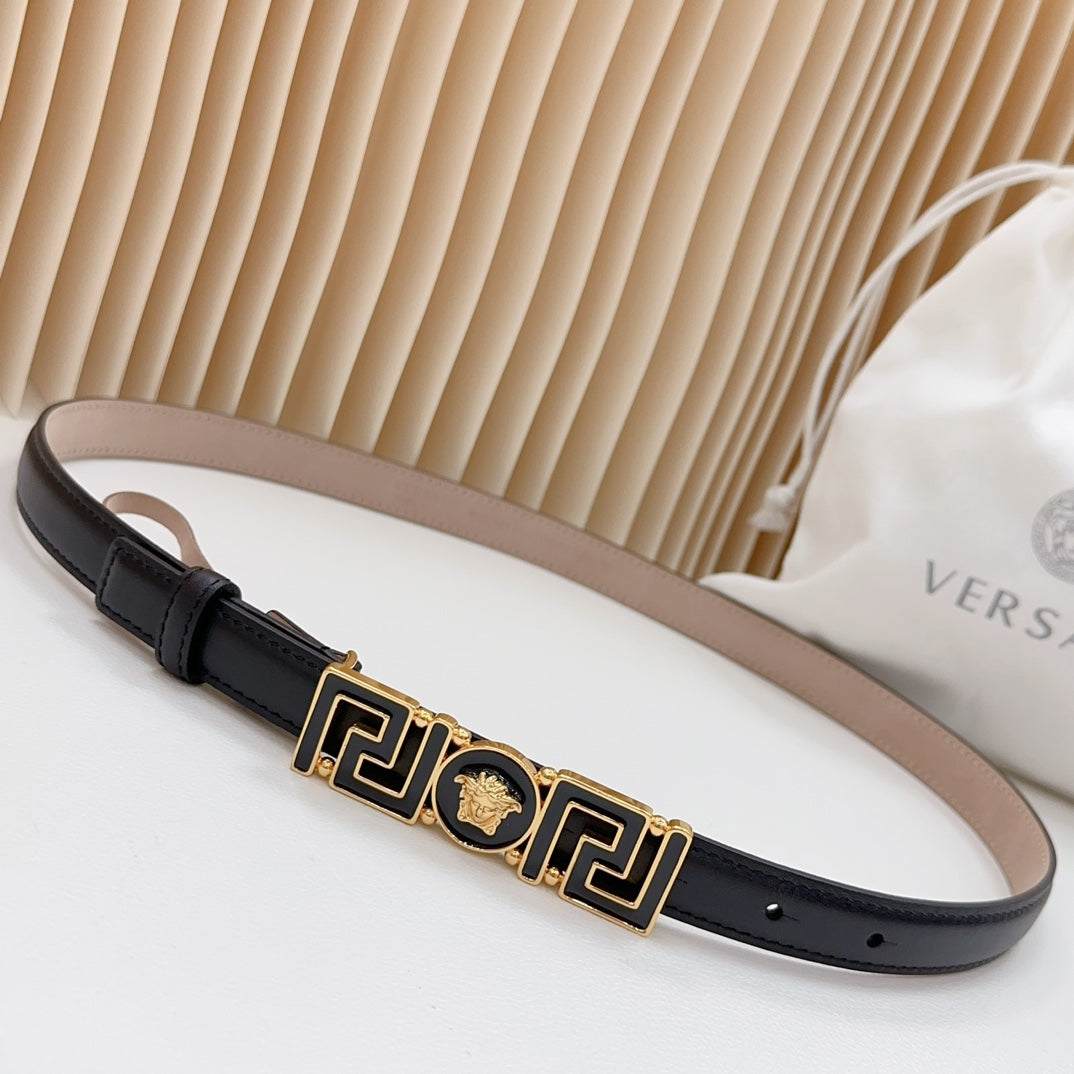 Versace Greca Medusa Enamel Buckle Leather Belt