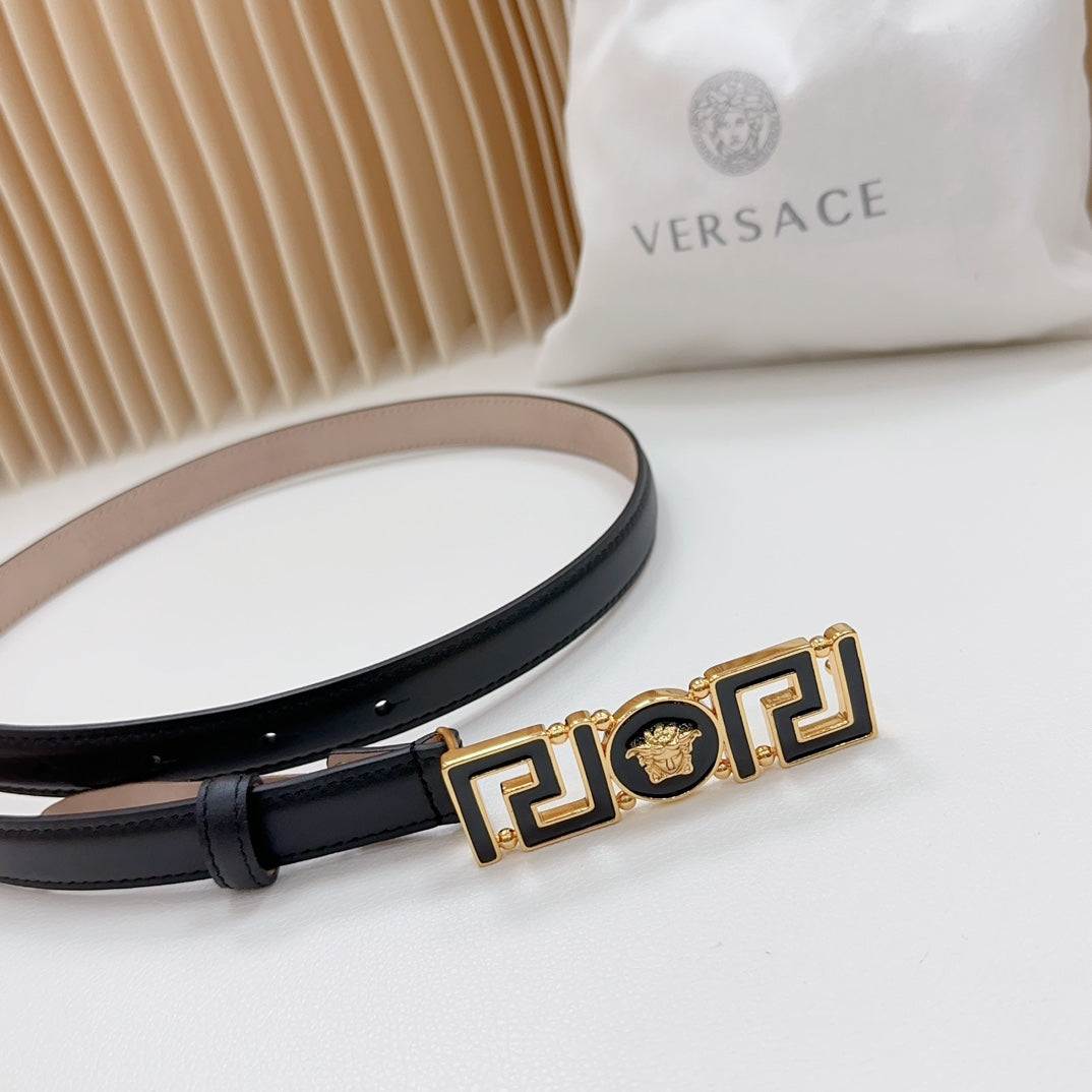 Versace Greca Medusa Enamel Buckle Leather Belt