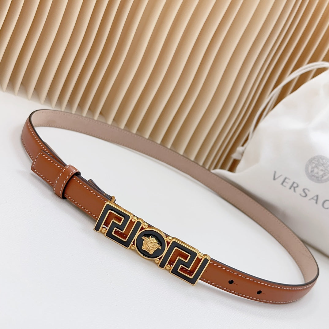 Versace Greca Medusa Enamel Buckle Leather Belt