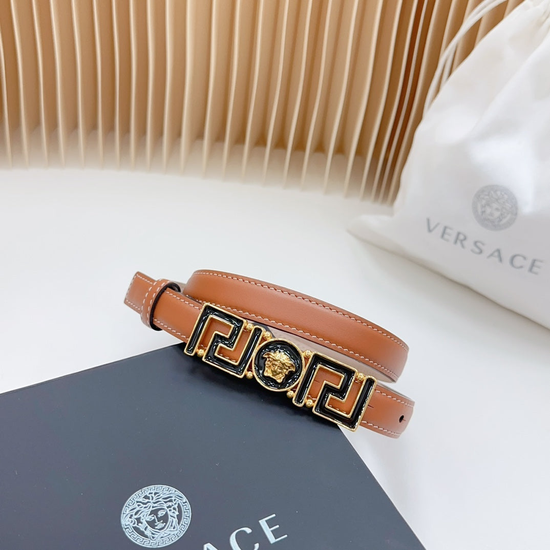 Versace Greca Medusa Enamel Buckle Leather Belt