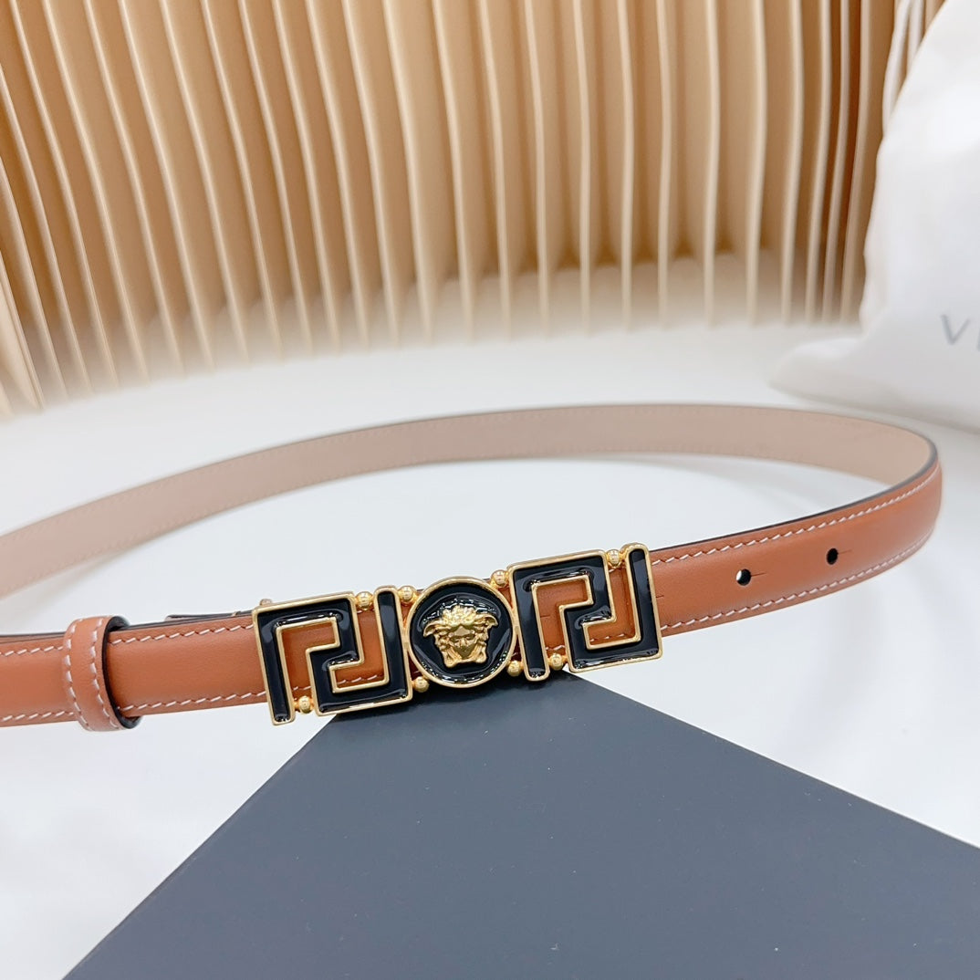 Versace Greca Medusa Enamel Buckle Leather Belt