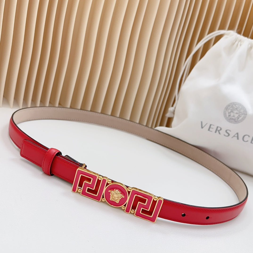 Versace Greca Medusa Enamel Buckle Leather Belt