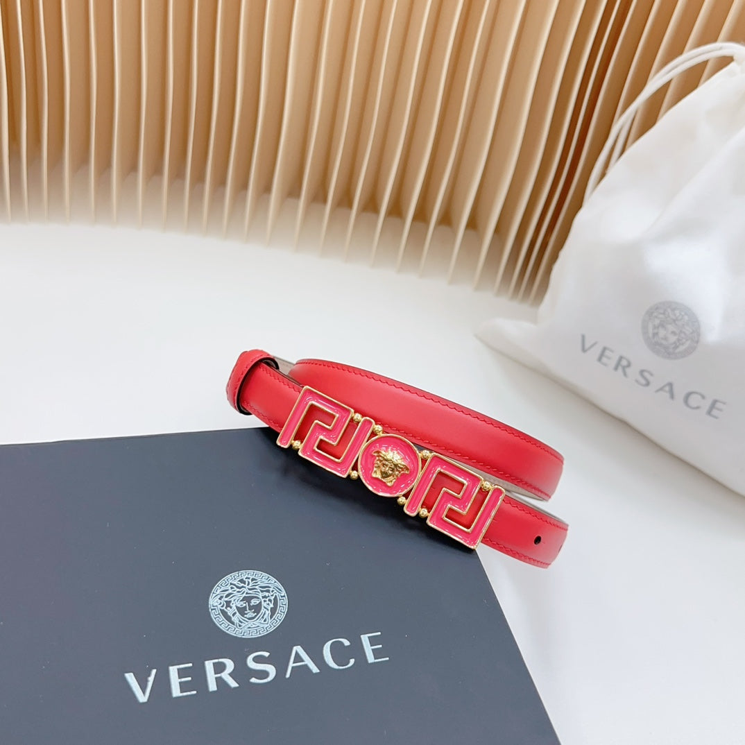 Versace Greca Medusa Enamel Buckle Leather Belt