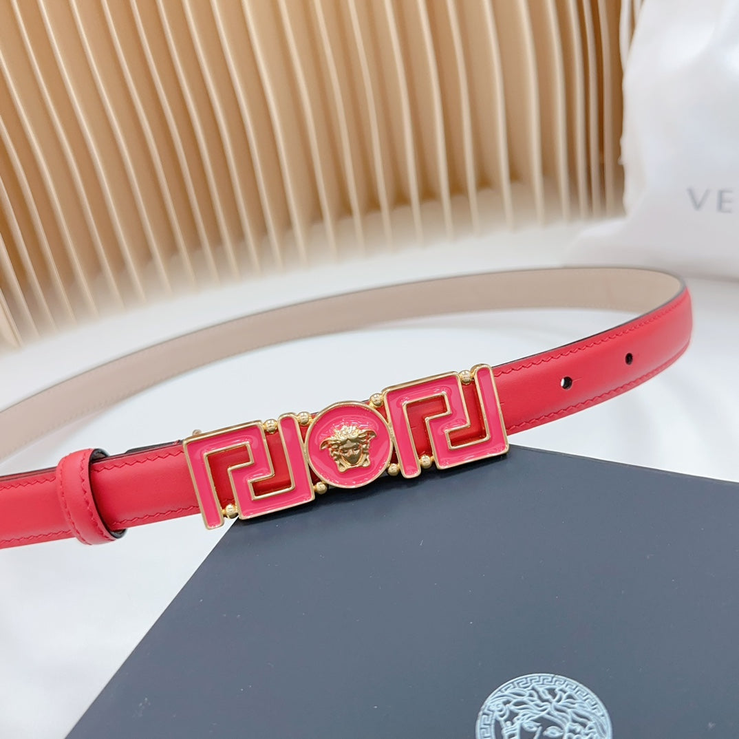 Versace Greca Medusa Enamel Buckle Leather Belt